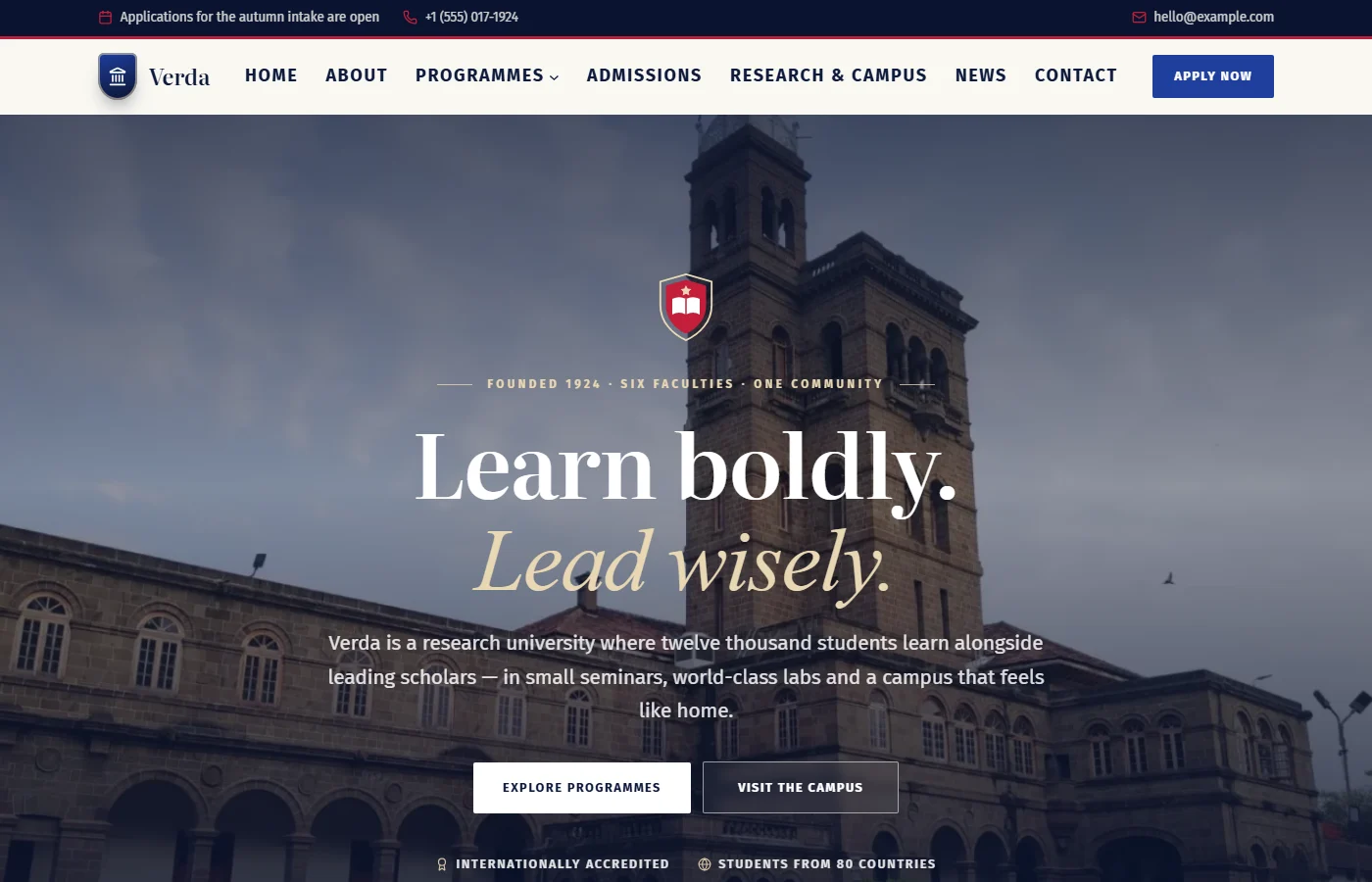 Preview of the University / academy template