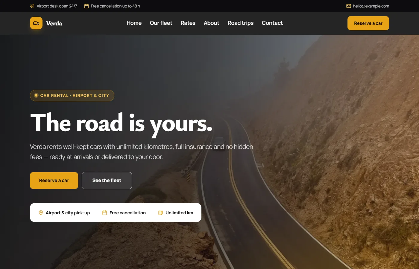 Preview of the Car rental template