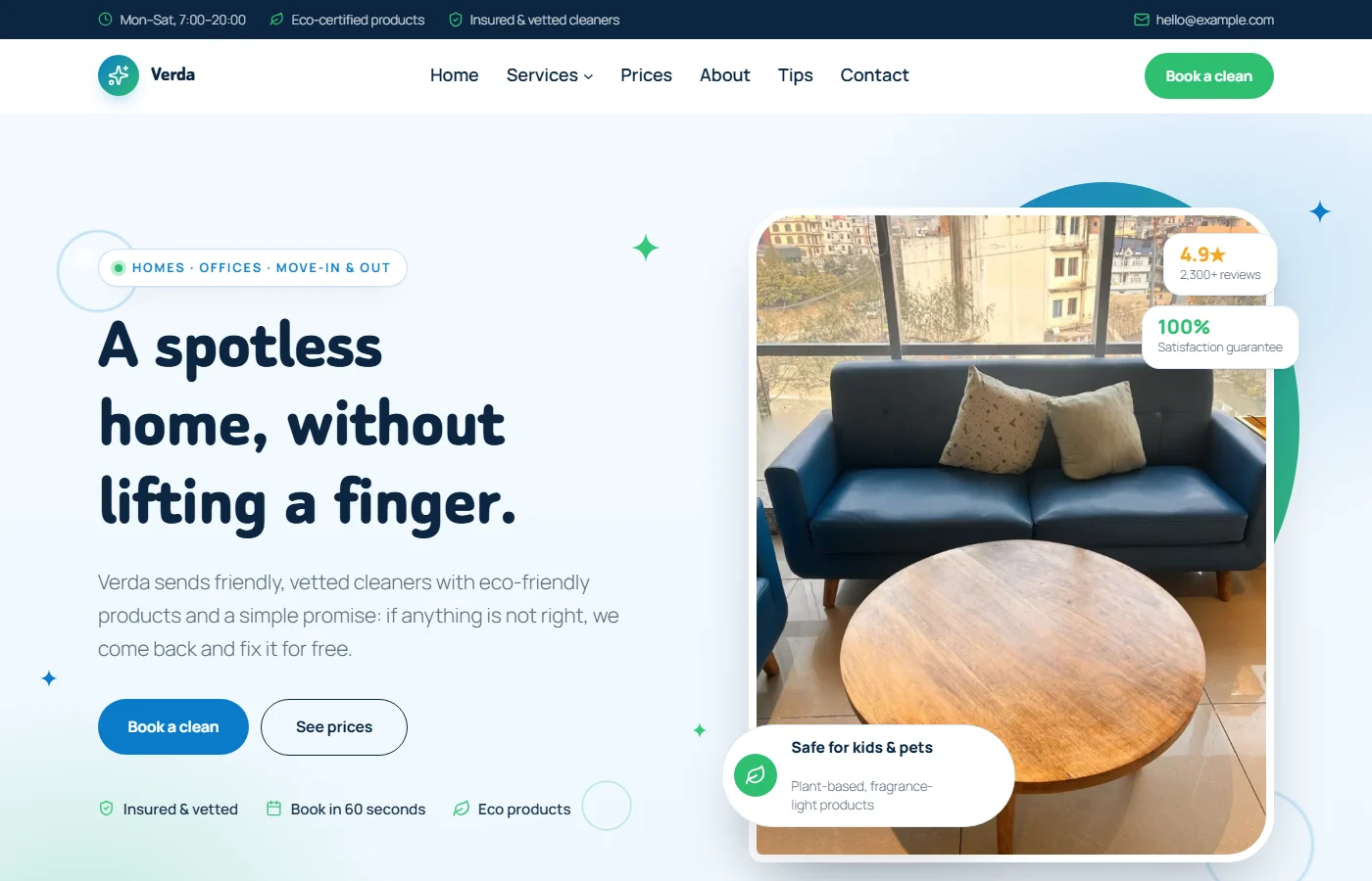 Preview of the Cleaning services template