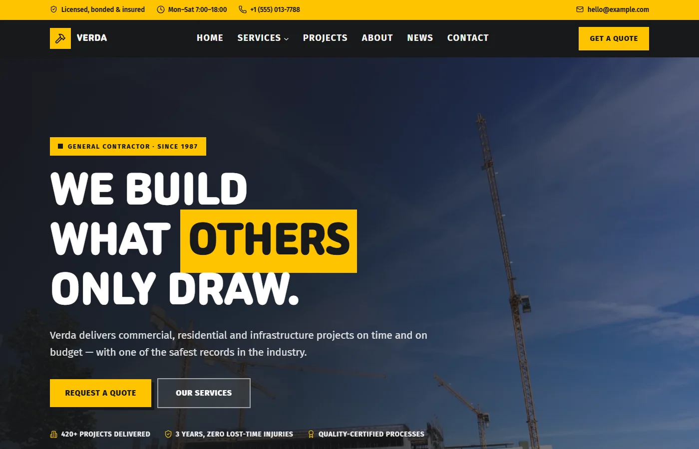 Preview of the Construction company template