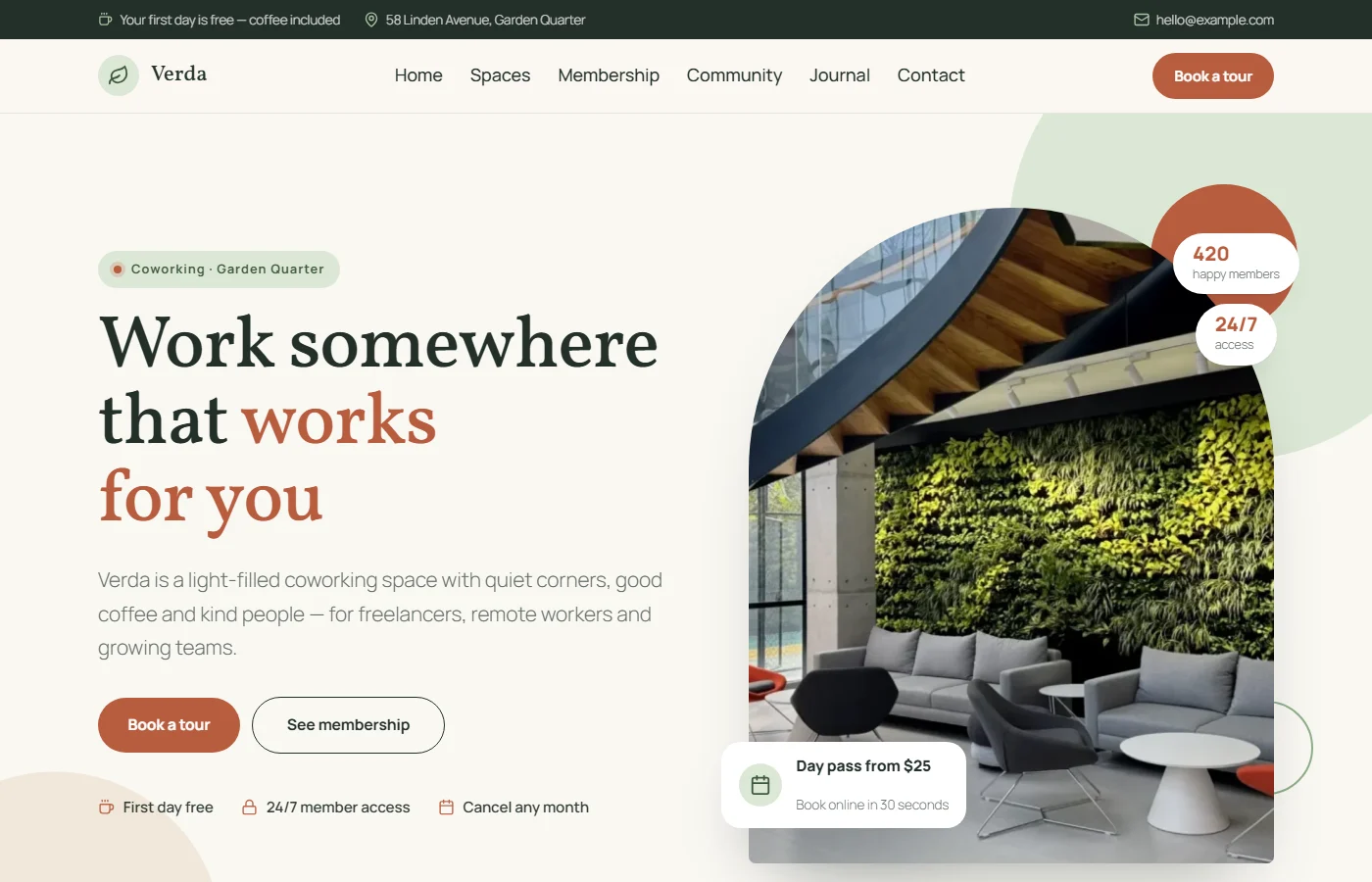 Preview of the Coworking space template
