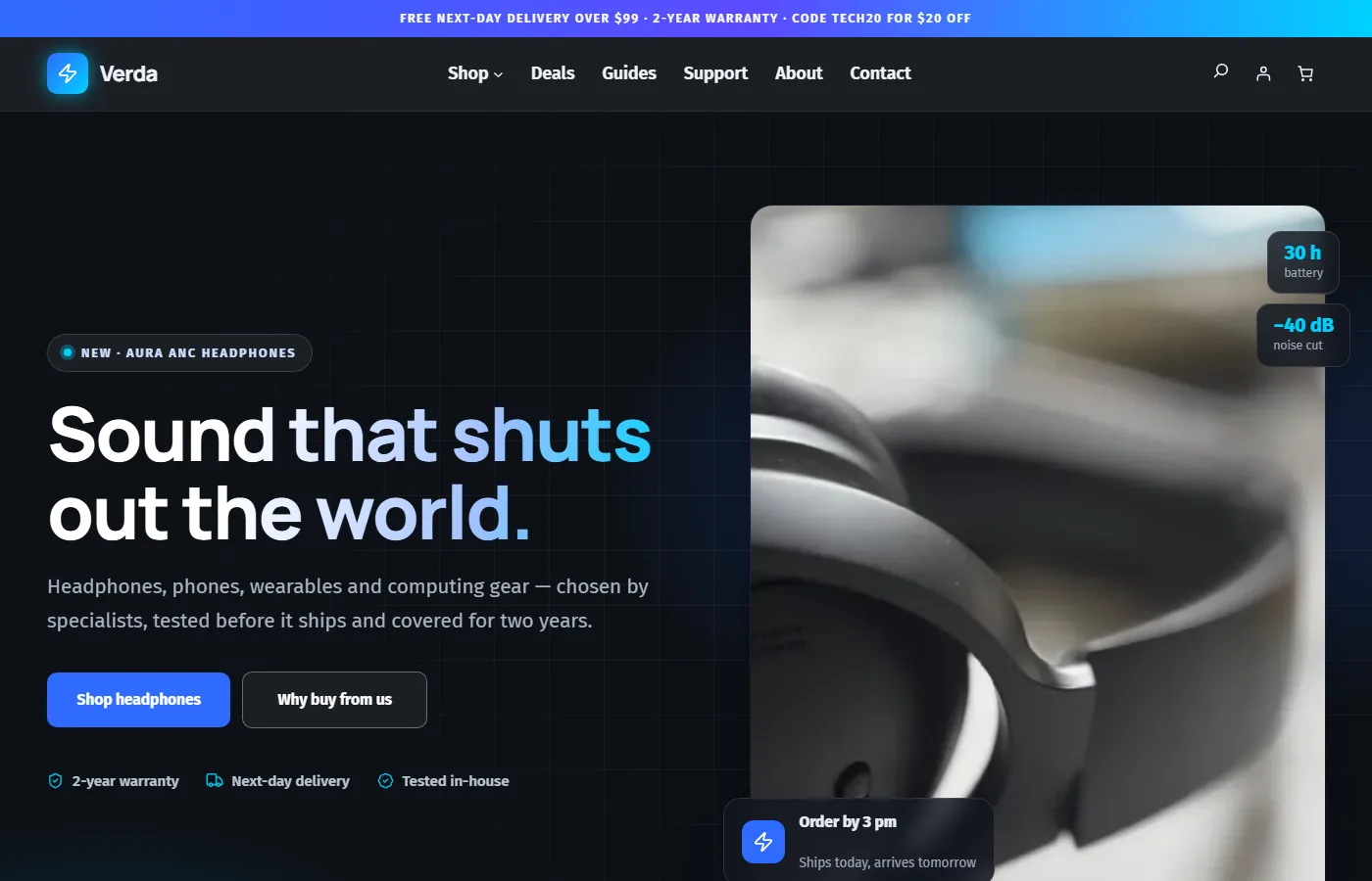 Preview of the Electronics store template
