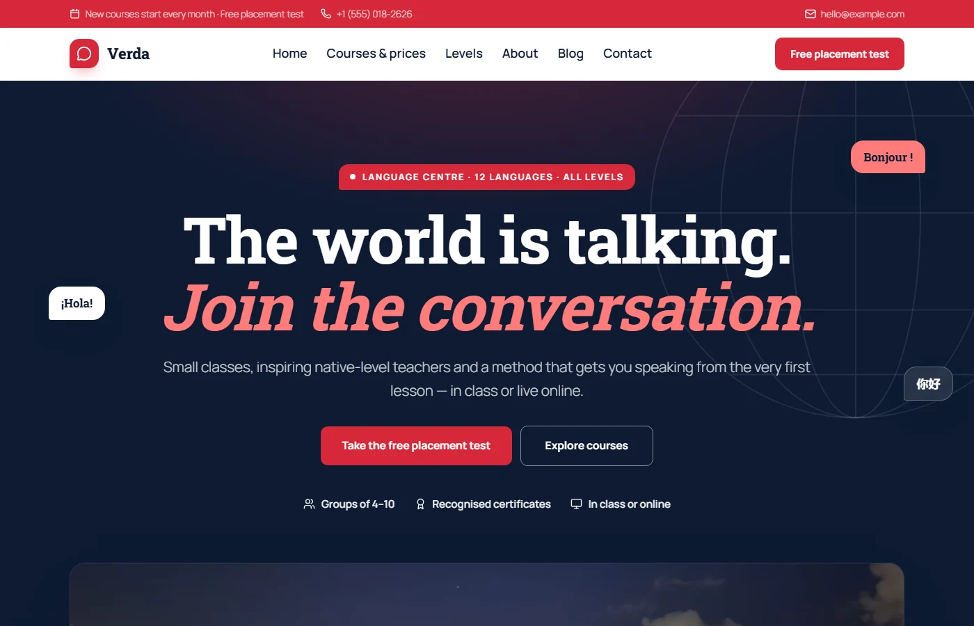 Preview of the Language center template