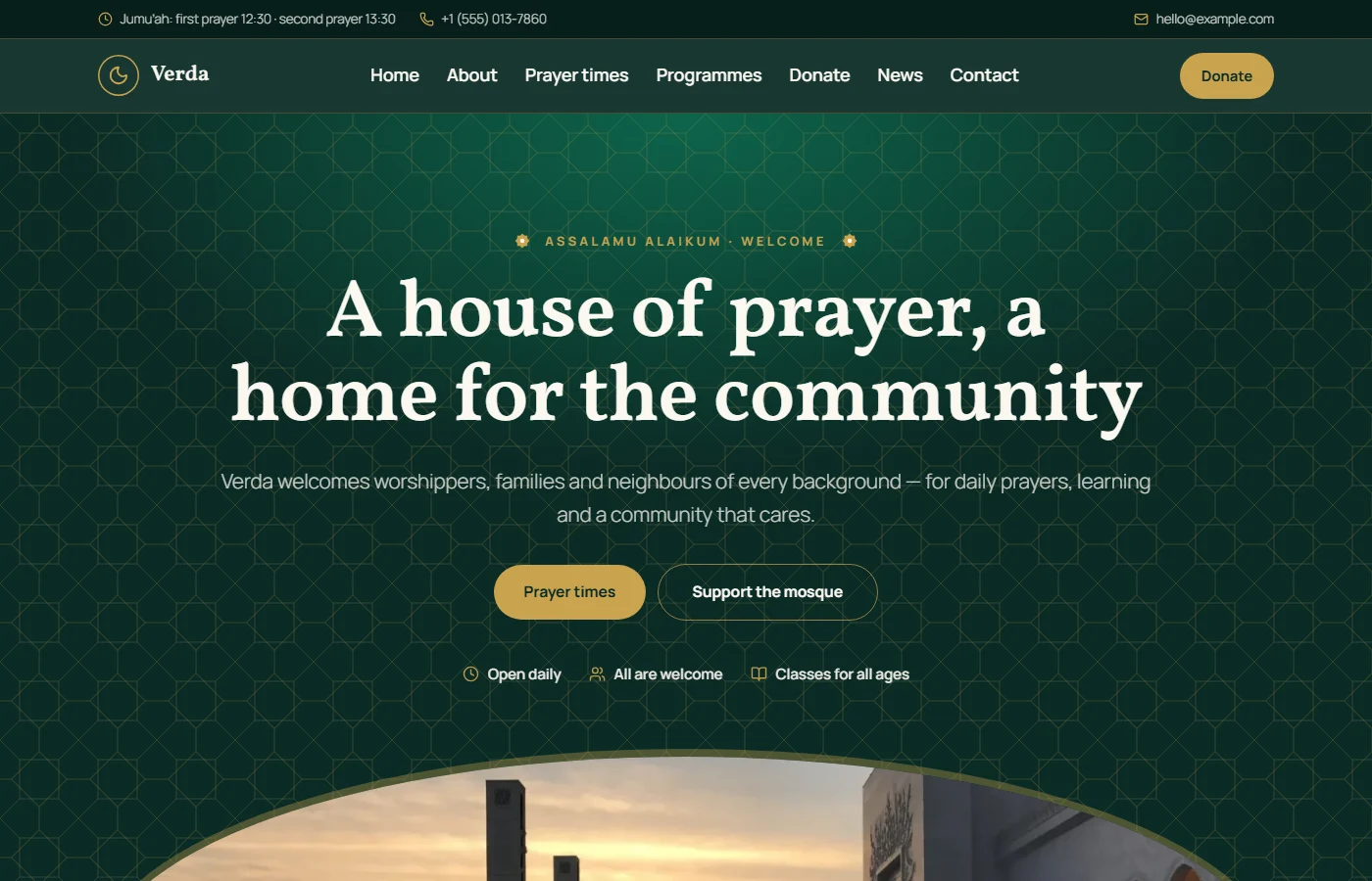 Preview of the Mosque & Islamic center template