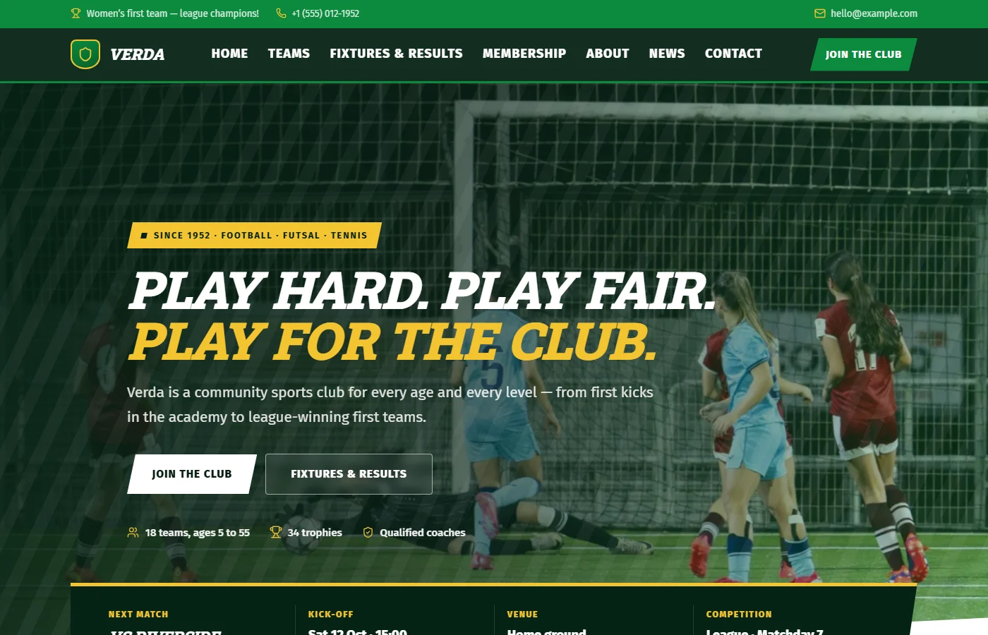 Preview of the Sports club template