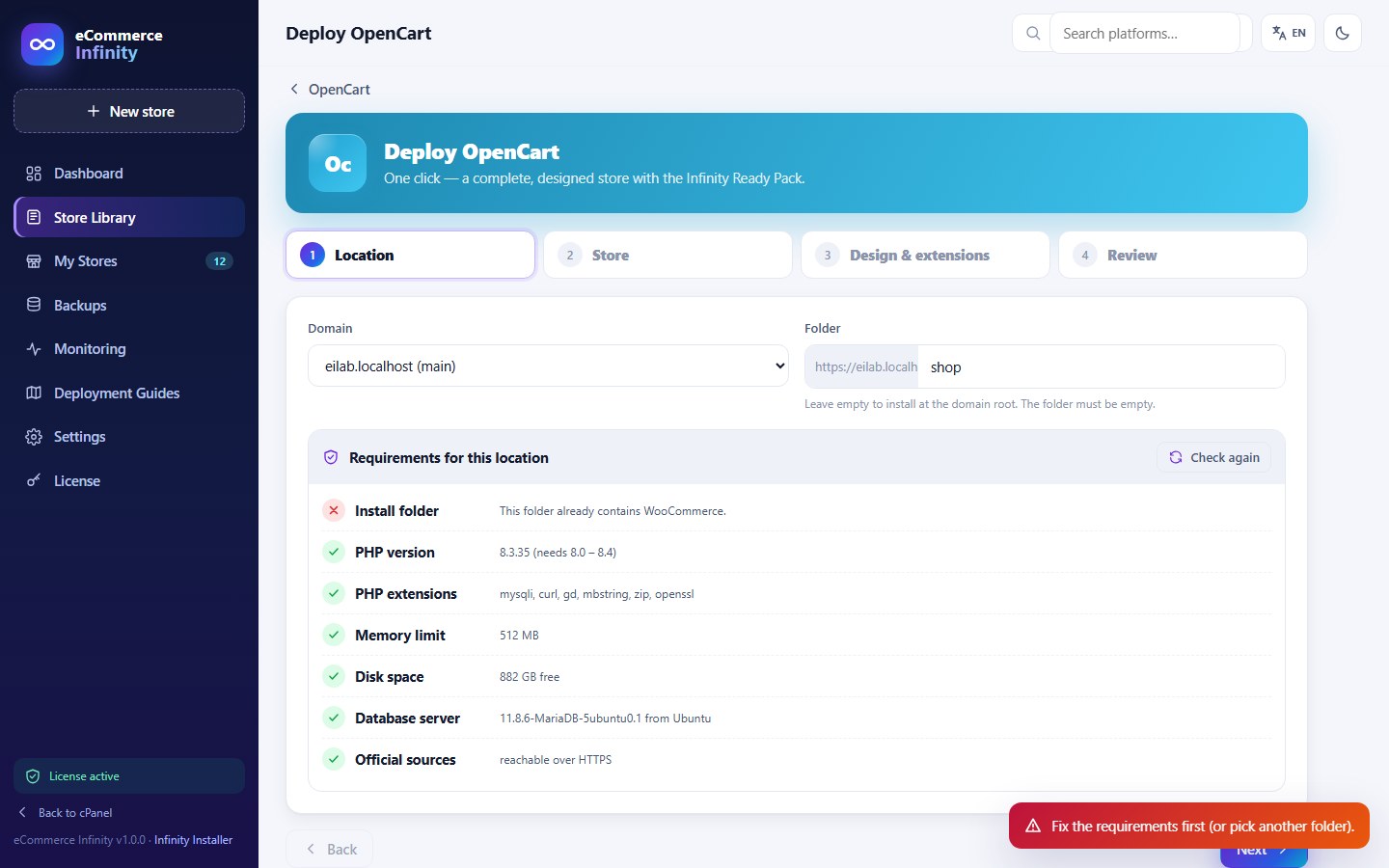 Install wizard: choose the Ready Pack