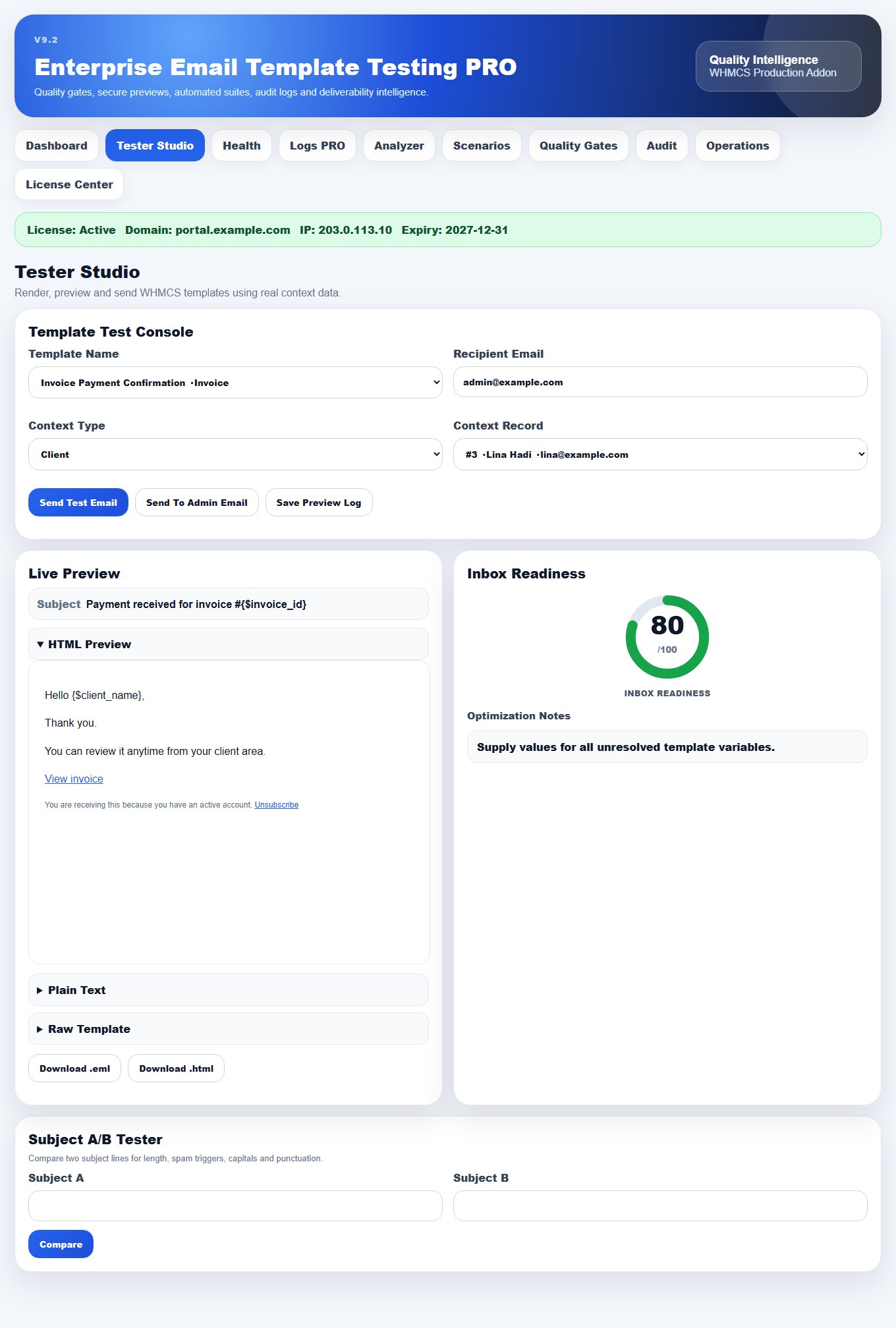 Enterprise Email Template Testing PRO — screenshot 2