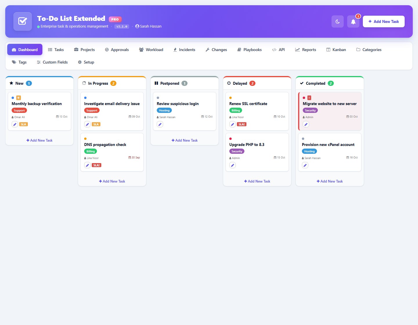To-Do List Extended PRO for WHMCS — screenshot 3